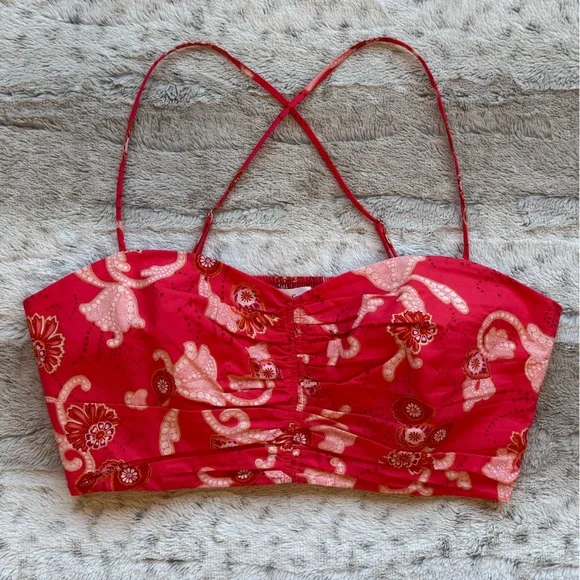 A.L.C. Arit Floral Sweetheart Crop Top in Calla Size 12 - Picture 5 of 16